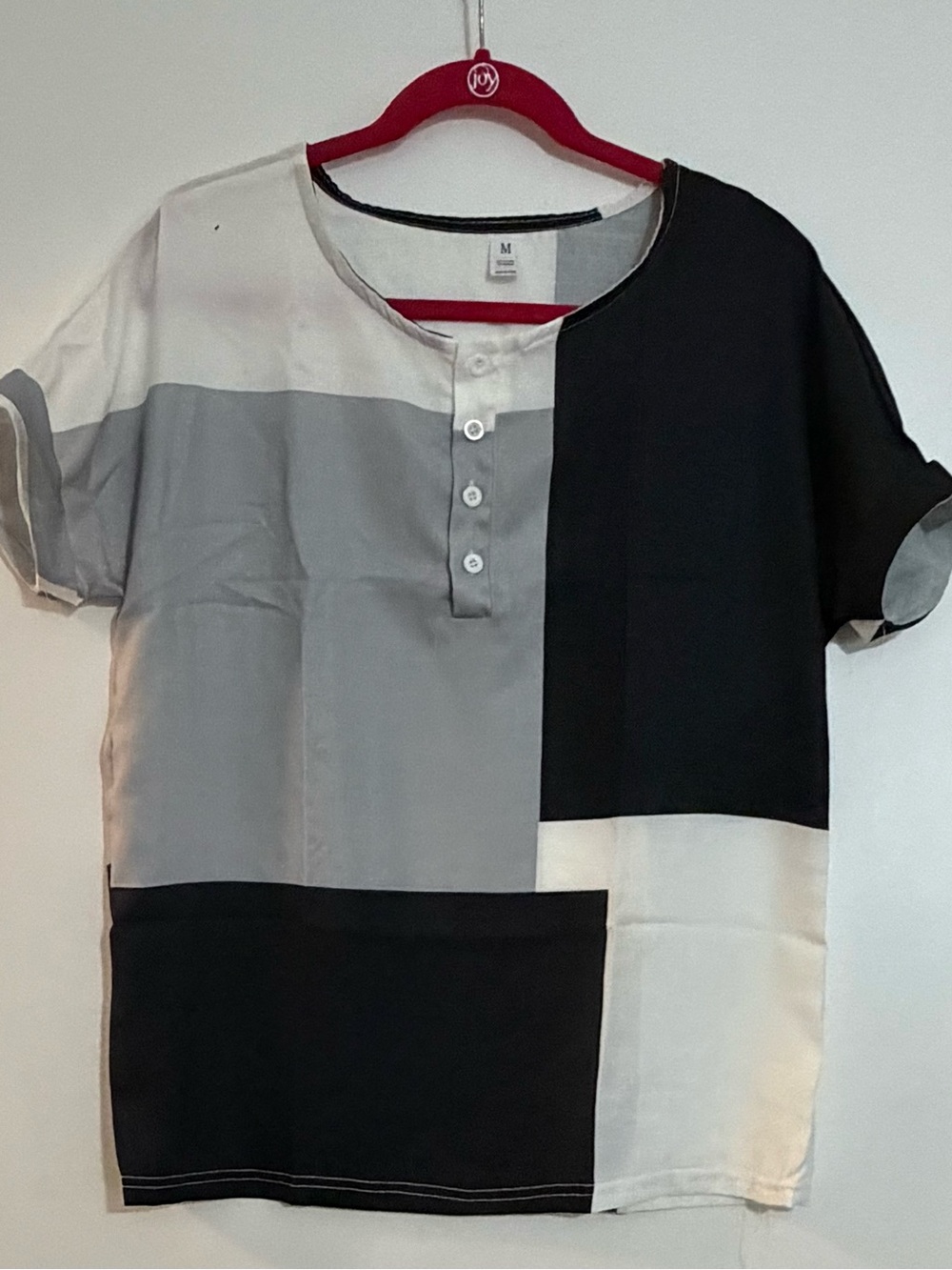 Women’s Colorblock Short Sleeve Blouse - Black, Gray & White